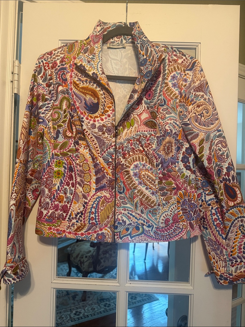 Paisley Multicolor Zip-Front Jean Jacket